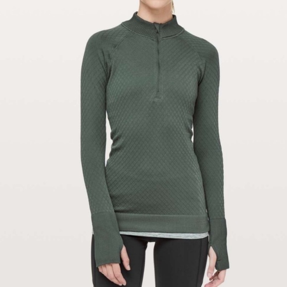 Lululemon Rest Less 1/2 Zip Pullover Deep Ivy Green Seamless Running Quilted - Picture 1 of 10